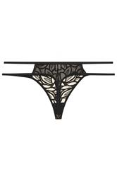 PLAYFUL PROMISES Plus Size Black Strap Mesh Embroidered Thong | Yours Clothing 5