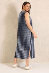EVANS Plus Size Navy Blue Stripe Sleeveless Premium Cotton Dress 2