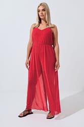LIMITED COLLECTION Plus Size Red Mesh Jumpsuit | Yours Clothing 1