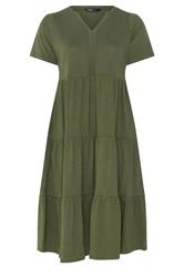 YOURS Curve Khaki Green Tiered Maxi Dress