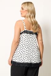 YOURS Plus Size White Polka Dot Lace Trim Vest Top | Yours Clothing 2