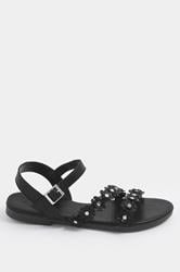 Black Ditsy Floral Sandals In Wide E Fit | Yours Clothing 2