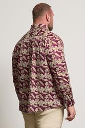 BadRhino Tailoring Big & Tall Burgundy Red Premium Leaf Print Long Sleeve Shirt | BadRhino 2