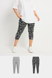 YOURSET 2 PACK Plus Size Grey Swirl Cropped Leggings | Yours Clothing 1