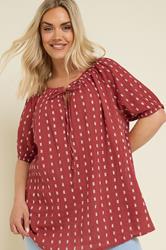 YOURS Plus Size Rust Orange Dobby Tie Neck Top | Yours Clothing 3
