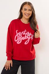 YOURS Plus Size Red 'Santa Baby' Slogan Sweatshirt | Yours Clothing 3