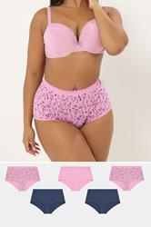 YOURSET 5 PACK Plus Size Pink & Navy Blue Floral Full Briefs | Yours Clothing 1