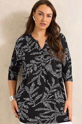 EVANS Plus Size Black Leaf Print Jersey Top | Evans  3