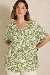 EVANS Plus Size Green Leaf Print Crinkle Blouse | Evans 3
