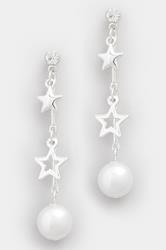 Silver Tone Star Pearl Drop Earrings | Yours Clothing 3