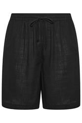 YOURS Plus Size Black Drawstring Linen Shorts | Yours Clothing 5