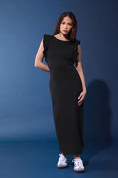 PixieGirl Petite Women's Black Frill Sleeve Cotton Maxi Dress | PixieGirl 1