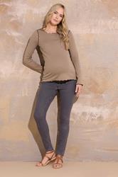 LTS Tall Maternity Natural Brown Contrast Stitch Ribbed Top | Long Tall Sally 1