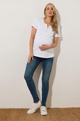 LTS Tall Premium Maternity White Cotton Placket Button T-Shirt | Long Tall Sally 1
