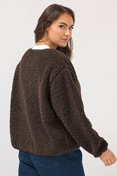 YOURS Plus Size Chocolate Brown Collarless Fleece Jacket | Yours Clothing 2
