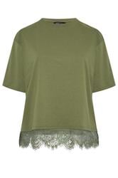 LIMITED COLLECTION Curve Khaki Green Oversized Lace Hem T-Shirt