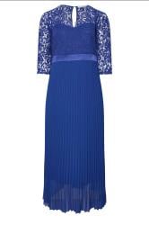 YOURS LONDON Curve Cobalt Blue Lace Wrap Pleated Maxi Dress
