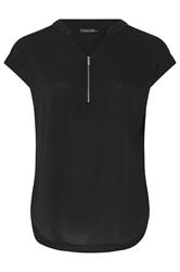EVANS Curve Black Zip Front Blouse