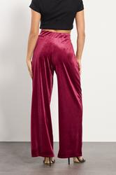 PixieGirl Petite Women's Burgundy Red Velour Wide Leg Trousers | PixieGirl 2