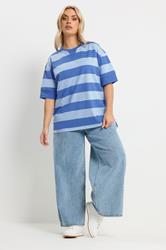 YOURS Plus Size Blue Stripe Heavyweight T-Shirt | Yours Clothing 1