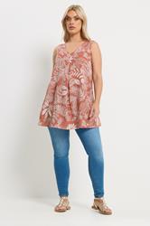 YOURS Plus Size Rust Orange Palm Leaf Linen Vest Top | Yours Clothing 1