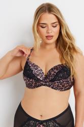 YOURS Plus Size Pink Leopard Print Satin T-Shirt Bra | Yours Clothing 3
