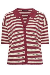 LIMITED COLLECTION Curve Burgundy Red Stripe Crochet Shirt
