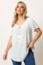 YOURS Plus Size White Tie Neck Broderie Anglaise Top | Yours Clothing 3