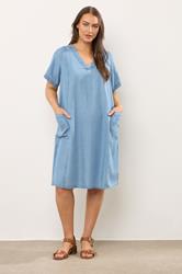 EVANS Plus Size Light Blue Lyocell Denim Pocket Dress | Evans 3