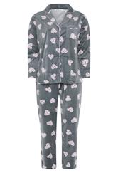 YOURS Curve Grey Animal Heart Print Fleece Pyjama Set