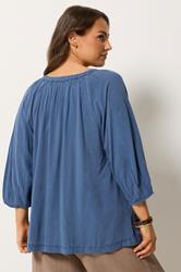 YOURS Plus Size Blue Chambray Blouse | Yours Clothing 2
