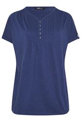 YOURS Curve Blue Pintuck Short Sleeve Henley Top