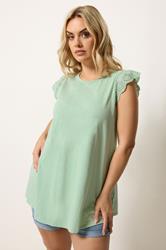 YOURS Plus Size Mint Green Broderie Anglaise Frill Vest Top | Yours Clothing 3