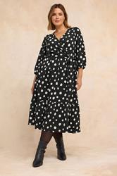 EVANS Plus Size Black Polka Dot Jersey Wrap Dress | Evans 1