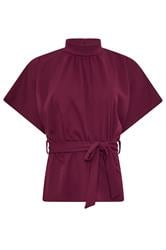 STAR Red High Neck Belted Top