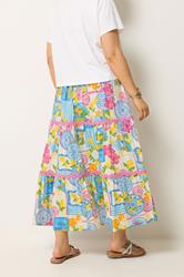 YOURS Plus Size White Tile Print Tiered Maxi Skirt | Yours Clothing 2