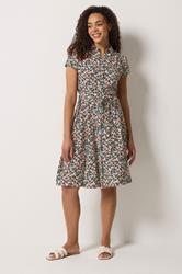 M&Co Black & Pink Floral Tie Waist Shirt Dress | M&Co 2