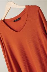 EVANS Plus Size Rust Orange Premium Ribbed Modal Blend Swing Top | Evans 6
