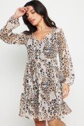 PixieGirl Petite Women's Brown Leopard Print Smock Mini Dress | PixieGirl 1