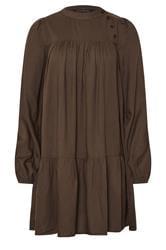PixieGirl Petite Chocolate Brown Button Smock Midi Dress