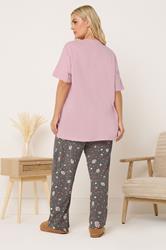 YOURS Plus Size Pink 'Berry Sweet' Wide Leg Pyjama Set | Yours Clothing 2