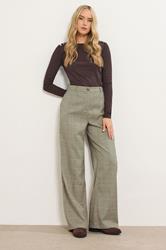 LTS Tall Beige Brown Check Wide Leg Trousers | Long Tall Sally 3