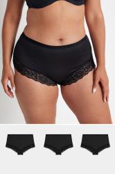 YOURSET 3 PACK Plus Size Black Lace Trim Briefs | Yours Clothing  1
