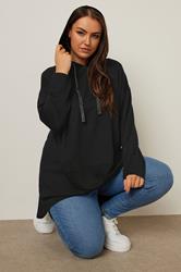 YOURS Plus Size Black Metallic Drawstring Hoodie | Yours Clothing 3