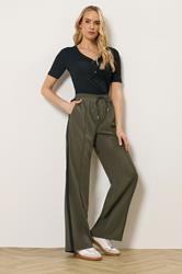 LTS Tall Women's Khaki Green Side Stripe Wide Leg Trousers | Long Tall Sally 3