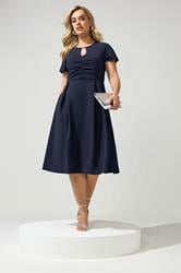 YOURS LONDON Plus Size Navy Blue Keyhole Skater Dress | Yours Clothing 3