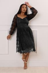 YOURS LONDON Plus Size Black Lace Sweetheart Skater Dress | Yours Clothing 3