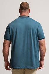 BadRhino Big & Tall Blue Contrast Tipped Detail Polo Shirt | BadRhino 2