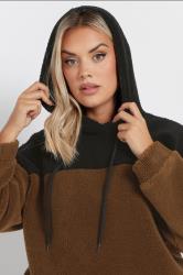 YOURS Plus Size Brown & Black Colourblock Teddy Fleece Hoodie | Yours Clothing  5