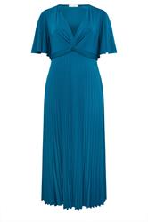 YOURS LONDON Curve Teal Blue Knot Pleated Maxi Dress